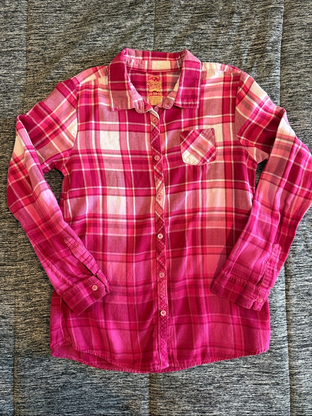 Faded Glory Girls' Bright Pink Plaid Button-Down Shirt